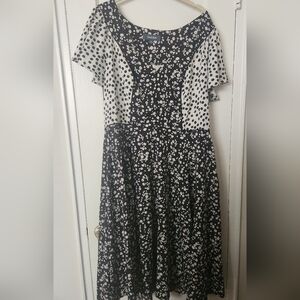 Modcloth black and white microfloral mixed pattern dress